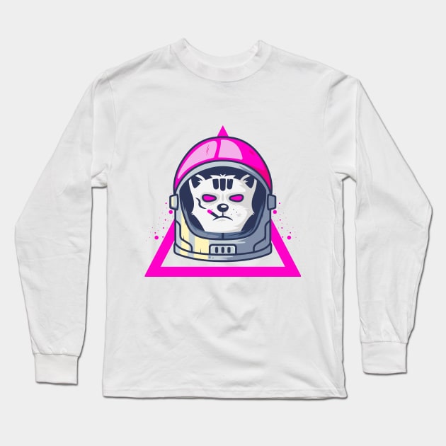 Cat Astronout smoking in Baddass Style Long Sleeve T-Shirt by AbdieTees